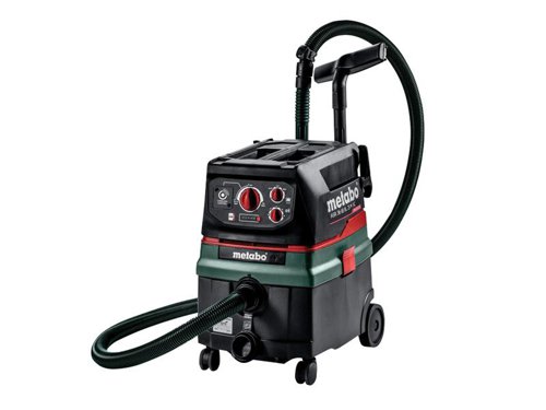 Metabo ASR 36-18 BL 25 M SC Wet & Dry Vacuum with cordless control function for intelligent extraction without cable connection. CordlessControl: the vacuum cleaner starts/stops automatically when the cordless tool, which is connected to the hose, is switched on or shut down. Manual starting of the vacuum cleaner is also possible with the remote button at the coupling bush of the hose.It offers high suction power, comparable to a mains-powered vacuum cleaner, thanks to the energy of two 18V or alternatively one 36V battery pack. A 3-stage suction power controller provides adapted power depending on the application. The SelfClean feature enables cleaning during breaks or manually when needed. There is also an automatic trailing mechanism for emptying the suction hose completely. The battery compartment is dust and splashproof for extra peace of mind, it is also lockable for added security on the jobsite.Bare Unit, No Battery or Charger supplied.Works with all CAS (Cordless Alliance System) batteries: Metabo, Mafell, Rothenberger, Collomix, Eibenstock, Eisenblätter, Haaga, Starmix, Steinel, Rokamat, Birchmeier, Edding, Fischer, Prebena, Cembre, Pressfit, Jöst, Trumpf, Gespia, Montipower, Scangrip, Baier and ITH.Certified for M Class < 0.1% Dust with maximum allowable concentrations (MAC) ? 0.1 mg/m³.Supplied with:1 x Electro-conductive Suction Hose Ø35mm x 4.0m1 x Coupling Bush: internal Ø28mm / external Ø35mm1 x CordlessControl Transmitter with Fixing Tape1 x Multi Tape2 x Plastic Suction Tubes1 x Handle Adaptor1 x Fleece Filter Bag2 x Polyester Filter Cassettes (M class)1 x Floor Nozzle 300mm1 x Crevice NozzleSpecification:Max. Air Output: 4,000 L/min.Vacuum: 240 hPa (mbar)Container Volume: 25 litreFilter Surface: 8,600cm²Suction Hose (Length x Ø): 4m x 35mmWeight: 12.3kg without battery