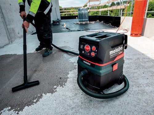 Metabo ASR 36-18 BL 25 M SC Wet & Dry Vacuum with cordless control function for intelligent extraction without cable connection. CordlessControl: the vacuum cleaner starts/stops automatically when the cordless tool, which is connected to the hose, is switched on or shut down. Manual starting of the vacuum cleaner is also possible with the remote button at the coupling bush of the hose.It offers high suction power, comparable to a mains-powered vacuum cleaner, thanks to the energy of two 18V or alternatively one 36V battery pack. A 3-stage suction power controller provides adapted power depending on the application. The SelfClean feature enables cleaning during breaks or manually when needed. There is also an automatic trailing mechanism for emptying the suction hose completely. The battery compartment is dust and splashproof for extra peace of mind, it is also lockable for added security on the jobsite.Bare Unit, No Battery or Charger supplied.Works with all CAS (Cordless Alliance System) batteries: Metabo, Mafell, Rothenberger, Collomix, Eibenstock, Eisenblätter, Haaga, Starmix, Steinel, Rokamat, Birchmeier, Edding, Fischer, Prebena, Cembre, Pressfit, Jöst, Trumpf, Gespia, Montipower, Scangrip, Baier and ITH.Certified for M Class < 0.1% Dust with maximum allowable concentrations (MAC) ? 0.1 mg/m³.Supplied with:1 x Electro-conductive Suction Hose Ø35mm x 4.0m1 x Coupling Bush: internal Ø28mm / external Ø35mm1 x CordlessControl Transmitter with Fixing Tape1 x Multi Tape2 x Plastic Suction Tubes1 x Handle Adaptor1 x Fleece Filter Bag2 x Polyester Filter Cassettes (M class)1 x Floor Nozzle 300mm1 x Crevice NozzleSpecification:Max. Air Output: 4,000 L/min.Vacuum: 240 hPa (mbar)Container Volume: 25 litreFilter Surface: 8,600cm²Suction Hose (Length x Ø): 4m x 35mmWeight: 12.3kg without battery