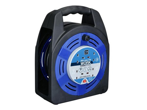 This Masterplug 240V Case Reel has a robust design with safety thermal cut-out to prevent overheating, and safety socket shutters. This 4-socket open cable reel extension lead is perfect for using around the home, garden or office. Fitted with a comfortable, heavy-duty handle for easy transporting. The cable is protected by the outer plastic casing which enables convenient and safe storage. It also has a flat base, this enables the reel to stand up.Manufactured to BS EN 61242.1 x Masterplug Case Reel 240V 13A 4-Socket Thermal Cut-Out 20m