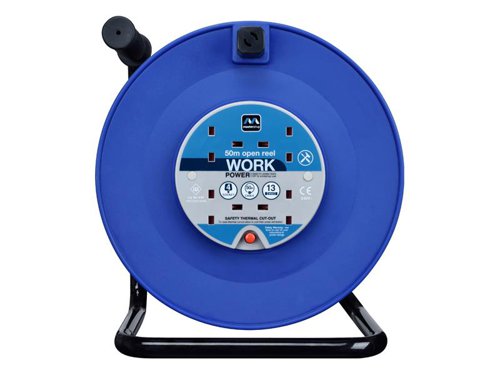 This Masterplug 240V Heavy-Duty Cable Reel has a robust design with thermal cut-out and reset button. This 4-socket open cable reel extension lead is perfect for using around the home or garden. Fitted with a comfortable, heavy-duty handle for easy lifting and transporting, it also has 4-sockets on the front of the drum for connecting electrical power equipment.Manufactured to BS EN 61242.1 x Masterplug Heavy-Duty Cable Reel 240V 13A 4-Socket Thermal Cut-Out 50m
