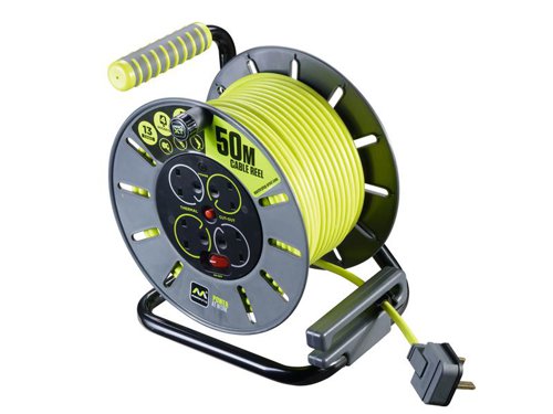The Masterplug PRO-XT Open Cable Reel is lightweight and sturdy. This portable cable reel has 4 shuttered sockets, an LED indicator, an integrated power switch and a safety thermal cut-out for protection against overloading when fully wound. Designed and engineered for longevity, the plastic drum provides reliable protection when in use, transported or stored.Specification:Voltage: 240VCable Size: 1.25mmMax. Load: Unwound: 3,120W (13A), Wound: 720W (3A)Switch: Double PoleStandard: BS EN 61242. ASTA Approved1 x Masterplug PRO-XT Open Cable Reel 240V 13A 4-Socket 50m.