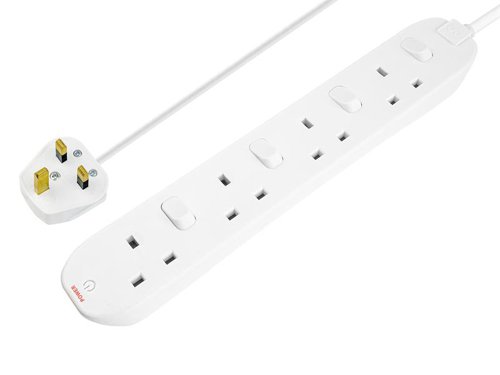 This Masterplug Switched Extension Lead has a rounded slimline appearance and offers exceptional value. It allows you to control each socket with an individual switch. It also features wall-fixing slots and a power indicator.Specification:Number of Gangs: 4Cable Length: 2mFuse: 13 ampColour: WhiteVoltage: 240V