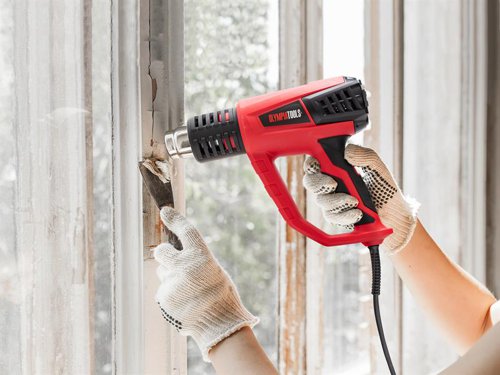 The Olympia Tools® Heat Gun has a powerful motor and 3 heat/airflow settings, controlled by an easy-to-use switch. For added safety, there is a built-in overheat feature that prevents the tool from overheating. Fitted with a comfortable soft grip. The end of the heat gun doubles as a sturdy stand, ideal when the nozzle is hot after use.Supplied with: 4 x Nozzles and 1 x Scraper.Specifications:Input Power: 2,000W.Heat Settings: 50/400/600°C.Airflow: 500/250/500 L/min.Weight: 0.80kg.