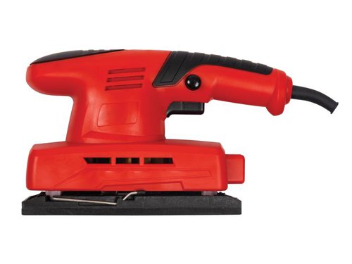 The Olympia Tools® 1/3 Sheet Orbital Sander is ideal for a number of sanding tasks. With front and rear soft grip handles for maximum comfort and control. Clamp paper attachment securely holds the paper in place and provides easy removal. Dust extraction is possible via an adaptor (supplied), enabling you to keep the workplace clean and free of debris.Specifications:Input Power: 135W.Oscillating Speed: 13,000/min.Orbit Diameter: 2mm.Sanding Surface: 90 x 187mm.Sandpaper Size: 90 x 240mm.Weight: 1.30kg.