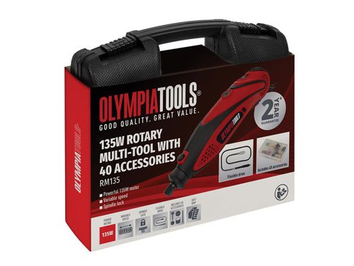 OLPRM135 Olympia Power Tools Mini Rotary Multi-Tool with 40 Piece Accessory Set 135W 240V