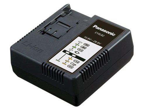 The Panasonic EY0L82B31 Universal Charger is suitable for charging all types of Panasonic 14.4-28.8V Li-ion batteries. This 'Quick Charger' has a charging time of 15-90 minutes, depending on the specific battery voltage and capacity. An LED display allows you to monitor the operational status of the charger and the charge state of the battery.