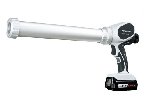 The Panasonic EY3641 Sealant Gun provides efficient and comfortable working, thanks to a 360° turnable aluminium tube. Its powerful motor provides high pushing pressure and a high flow rate. Specifically designed for long operating time and efficient application of large volumes of sealing material.Suitable for plumbing, glass installation, fireproofing, sealing applications, automotive and glasswork.Supplied with:1 x 14.4V 4.2Ah Li-ion Battery.1 x EY0L82B Charger.1 x Case.Specifications:Capacity: 600ml.Pushing Force: 4,410N (450kgf).Charging Time (Usable/Full): 50/60min.Weight: 2.8kg (with battery).