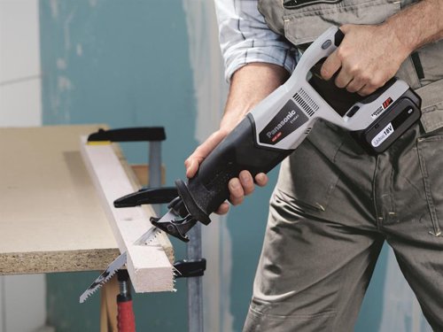 The Panasonic EY45A1 Cordless Reciprocating Saw is ideal for disassembly work and has a fast cutting speed for a wide range of materials (metal, plastic and wood). It will give simple, trouble free cutting for a host of applications including building construction, wood orientated trades and trades with installation works.This model is extremely user friendly as it has low vibrations which reduce hand fatigue in the user due to the counter balance mechanism and electronic stroke rate stabilisation. Jobsites make tough demands on Power Tools.Unexpected water contact or exposure to dust can cause a malfunction of the tool, leading to trouble and delays. Panasonic have developed the Tough Tool IP range (which includes this machine) for exceptional resistance to water and dust. Tough Tool IP is a reassuring presence in the most difficult conditions.Compatible with both 14.4V and 18V Panasonic batteries.Specifications:Strokes at No Load: 2,800/min.Stroke Length: 28mm.Max. Thickness of Saw Blades: 1.6mm.The Panasonic EY45A1LJ2G Reciprocating Saw is supplied with the following:2 x 18V 5.0Ah Li-Ion Batteries.1 x Charger.1 x Plastic Carry Case.