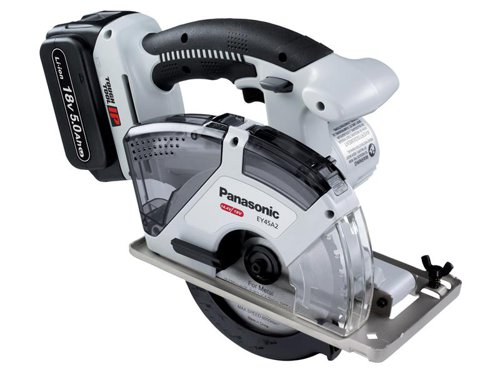 The Panasonic EY45A2 Universal Circular Saw is supplied with a wood cutting blade and is ideal for a range of applications in carpentry. It uses the Tough Tool IP dust and splash protection for increased durability with a 3-way dust control system.The saw has a lightweight and ergonomic design with soft grip covering. The innovative guard design allows steel, wood and plastic cutting blades to be used safely and there is a transparent window making it easy to see the cutting edge.Compatible with both 14.4V and 18V Panasonic batteries.Specifications:No Load Speed: 4,500/min. Max. Cutting Depth: 46mm.Blade Size: 135 x 20mm Bore.The Panasonic EY45A2LJ2G Universal Circular Saw is supplied with:2 x 18V 5.0Ah Li-ion Batteries.1 x Charger.1 x EY9PM13E Blade For Metal.1 x Plastic Case.