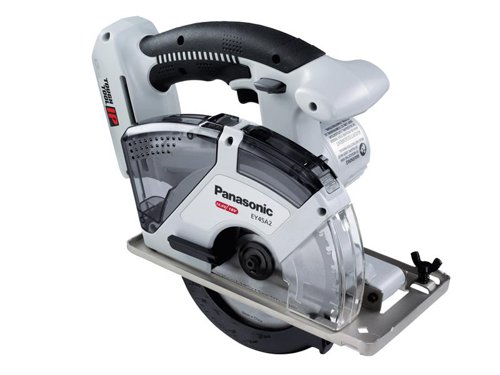 The Panasonic EY45A2 Metal Circular Saw is ideal for a range of applications in metal construction, electrical installation work, plumbing and general construction. It features the Tough Tool IP dust and splash protection for increased durability with a 3-way dust control system.The saw has a lightweight and ergonomic design with soft grip covering. The innovative guard design allows steel, wood and plastic cutting blades to be used safely and there is a transparent window making it easy to see the cutting edge.Supplied with a 135mm Metal Blade.Compatible with both 14.4V and 18V Panasonic batteries.Specifications:No Load Speed: 4,500/min. Max. Cutting Depth: 46mm.Blade Size: 135 x 20mm Bore.The Panasonic EY45A2XM Metal Circular Saw comes as a Bare Unit, No Battery or Charger supplied.