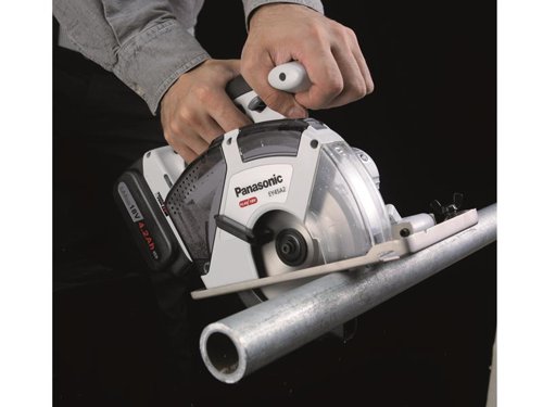 The Panasonic EY45A2 Metal Circular Saw is ideal for a range of applications in metal construction, electrical installation work, plumbing and general construction. It features the Tough Tool IP dust and splash protection for increased durability with a 3-way dust control system.The saw has a lightweight and ergonomic design with soft grip covering. The innovative guard design allows steel, wood and plastic cutting blades to be used safely and there is a transparent window making it easy to see the cutting edge.Supplied with a 135mm Metal Blade.Compatible with both 14.4V and 18V Panasonic batteries.Specifications:No Load Speed: 4,500/min. Max. Cutting Depth: 46mm.Blade Size: 135 x 20mm Bore.The Panasonic EY45A2XMT32 Metal Circular Saw comes as a Bare Unit, No Battery or Charger.It is supplied in a handy Systainer Case. The Systainer Case System is widely used in the power tool industry by Festool, Mafell and other brands, so the tradesman can stack and connect our cases with any of the other Systainer cased brands.