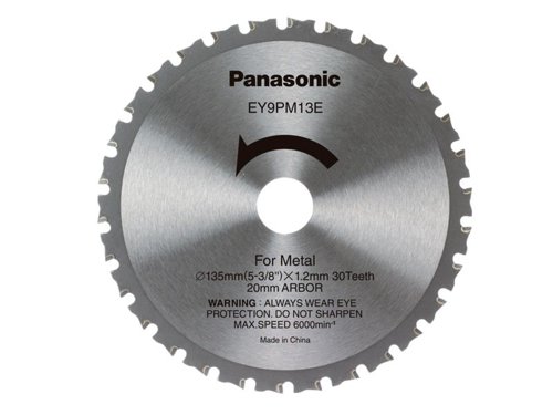 This Panasonic EY9PM13 TCT Blade has been designed for cutting unhardened ferrous material with a thickness range 0.5-6.0mm.Use on other materials or thickness is NOT recommended. It will result in a rough cut and could increase the risk of kickback or other injuries.1 x Panasonic EY9PM13E32 Metal Cutting TCT Blade 135 x 20mm x 30T