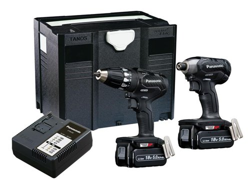 The Panasonic EYC231LJ Twin Pack contains the following:1 x 18V EY74A3 Smart Brushless Drill Driver automatically adjusts between a fast rotation speed for lighter work and higher torque whenever the load increases. This enables appropriate torque and rotation for any task. For maximum convenience and accuracy, the new 'tapping mode' allows automatic reverse without having to change the toggle.Chuck: 13mm Keyless.No Load Speed: 20-530/70-1,800/min.Max. Torque: 50Nm, 18 Settings.1 x 18V EY76A1 Smart Brushless Impact Driver with DASH mode, this allows the unit to instantly reach full speed. It has an ultra-compact body design with increased impact protection as well as an ergonomic soft grip for user comfort. Fitted with a one touch bit holder with a tapering collar design makes accessory changing quick and simple.Chuck: 6.35mm (1/4in).No Load Speed: 0-950/0-1,450/0-2,800/min.Impact Rate: 0-1,800/0-2,500/0-3,100/min.Torque: 26/150/170Nm.Capacity: Tensile Bolt: Standard M6-M16, High M6-M12.Also supplied with: 2 x 18V 5.0Ah Li-ion Batteries, 1 x Charger and 1 x Systainer Case.