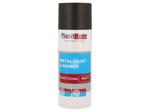 PlastiKote Trade Metal Spray Paint & Primer Matt Black 400ml