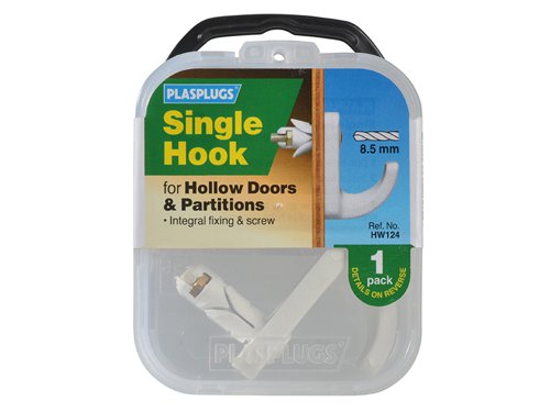 Plasplugs White Single Hollow Door Hook Pack of 1