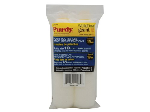 The Purdy® Jumbo Mini White Dove™ Sleeve is made from woven Dralon® fabric to deliver an ultra smooth finish and also to reduce dripping and spatter when loading paint. This superior finish makes the sleeve ideal when working on domestic jobs. The tapered end reduces tram lines, to deliver a consistent high-quality, lint-free finish.Suitable for all latex and oil based paints, and for all paint finishes.This Purdy® Jumbo Mini White Dove™ Sleeve has the following specification:Material: Nylon Woven CoverSize: 165mm (6.1/2in)Nap Depth: 10mm (3/8in)Core: 19mm (3/4in)Pack Quantity: 2