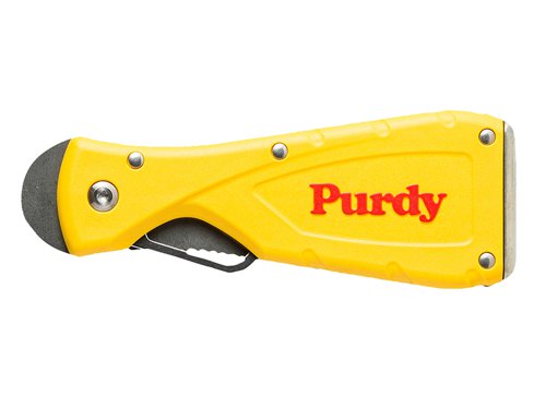 The Purdy® Folding Multi-Tool has a full length rust-resistant, stainless steel blade that provides 10 different uses in one handy tool. Fitted with a non-slip rubberised grip for greater comfort and tool control.Functions: Scraper, Putty/Filler Remover, Roller Cleaner, Putty/Filler Applicator, Opening Cracks, Nail Set Hammerhead End, Nail Puller, Bottle Opener, Flat/Phillips Screwdriver Key.