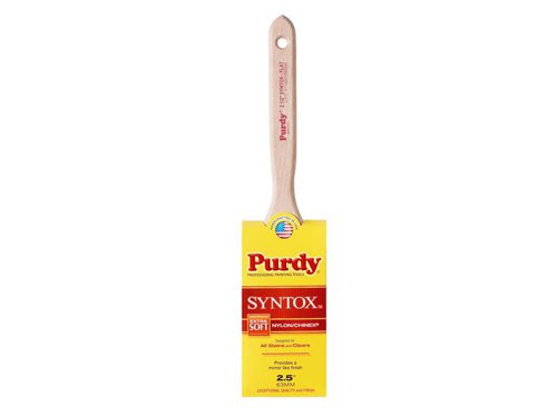 The Purdy® Syntox™ Flat Woodcare Brush gives a superior, ultra-smooth finish on wood which is so glossy and shiny it looks polished. The bristles are designed to mimic natural ox-hair brushes so have the same benefits but last five-times longer. It works best with stains, varnishes, oils or anything to leave a clear finish as well as water and solvent-based finishes.Specifications:Material: Chinex & Nylon blend synthetic filaments.Handle: Thin Rattail.Ferrule: Round edge.Care Instructions:Remove excess paint with the Purdy Brush and Roller Cleaner before rinsing your brushes in cleaning liquid.This single Purdy® Syntox™ Flat Woodcare Brush is sized at 63mm (2.1/2in).