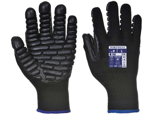 PWT A790 Black Anti-Vibration Gloves - L (Size 9)