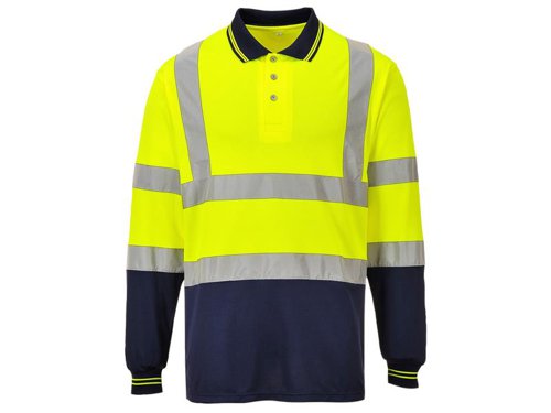 PWT S279 Hi-Vis Yellow/Navy Long Sleeved Polo Shirt - S (36-38in)