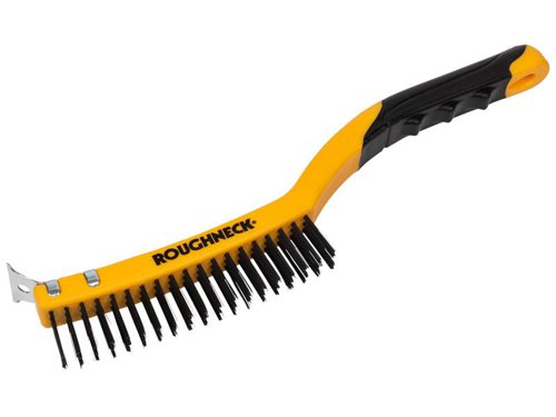Roughneck Carbon Steel Wire Brush Soft Grip with Scraper 355mm (14in) - 3 Row