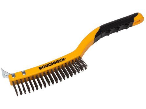 Roughneck Stainless Steel Wire Brush Soft Grip with Scraper 355mm (14in) - 3 Row