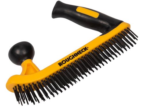 The Roughneck Heavy-Duty Two-Handed Wire Brush is ideal for applying extra force and features two soft grips for comfort in use. It has 32 sets of large carbon steel bristles and is suitable for general purpose use. It is ideal for larger areas, cleaning patios, BBQ's, paint, rust, damp patches from brick work, woodwork, metal work and more.5 row carbon steelOverall length of 250mm/10 inch