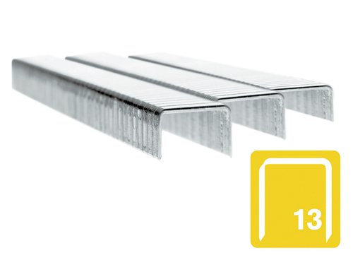Rapid No. 13 precision cut fine wire staples are made from high-performance stainless steel for strength and durability. The thin wire makes the fixed staple almost invisible, ideal for craft and textiles where the staple will have minimal effect on the fibres. Stainless steel wire classification class 2 AISI 304 ideal for outdoor use or use in humid areas.Type: 13 (stainless steel).Size: 6mm leg lengthQuantity: 2,500.For use with the Rapid MS610, R13, R83, R23, R30, R33, MS813, R19, ESN113 and R213 tackers.