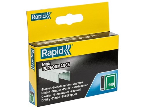 Rapid No. 140 precision cut flat wire staples are made from high-performance galvanised steel for strength and durability. Flat wire staples have a larger holding area against the material, making them ideal for thin plastic or insulation.Type: 140 (galvanised)Size: 10mm leg length.Quantity: 2000.For use with: Rapid R34, R44, R64, ALU740, ALU840, ALU940, R11, R311, R54, E-tac, ESN114, R214, PS111 tackers.