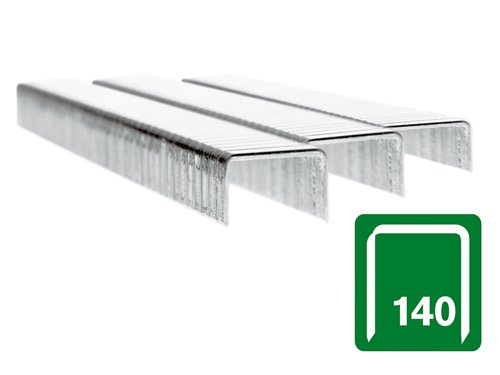 Rapid No. 140 precision cut flat wire staples are made from high-performance galvanised steel for strength and durability. Flat wire staples have a larger holding area against the material, making them ideal for thin plastic or insulation.Type: 140 (galvanised)Size: 14mm leg length.Quantity: 5,000.Flat wire staples have a larger holding area against the material, making it ideal for thin plastic or insulation.