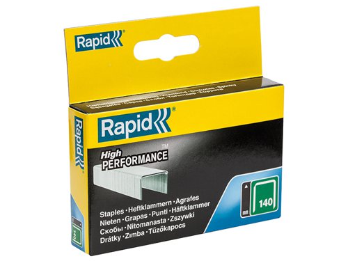 Rapid No. 140 precision cut flat wire staples are made from high-performance galvanised steel for strength and durability. Flat wire staples have a larger holding area against the material, making them ideal for thin plastic or insulation.Type: 140 (galvanised)Size: 12mm leg length.Quantity: 2,000.For use with: Rapid R34, R44, R64, ALU740, ALU840, ALU940, R311, R54, E-tac, ESN114, R214, PS111 tackers.
