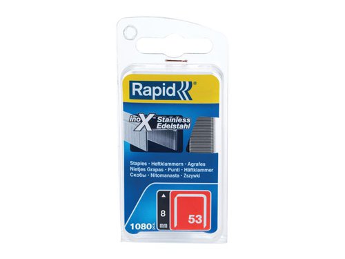 Rapid 53/8B 8mm Stainless Steel Fine Wire Staples (Box 1080)