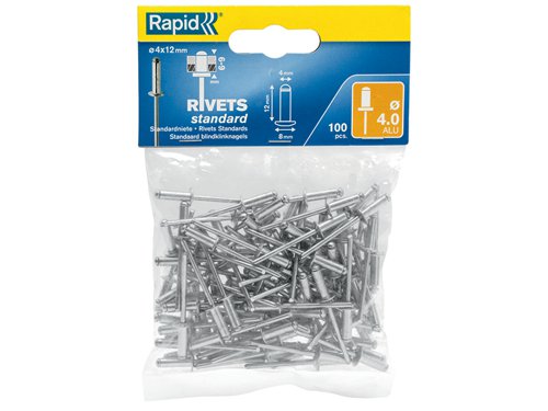 RPD Standard Aluminium Rivets 4 x 12mm Bag of 100