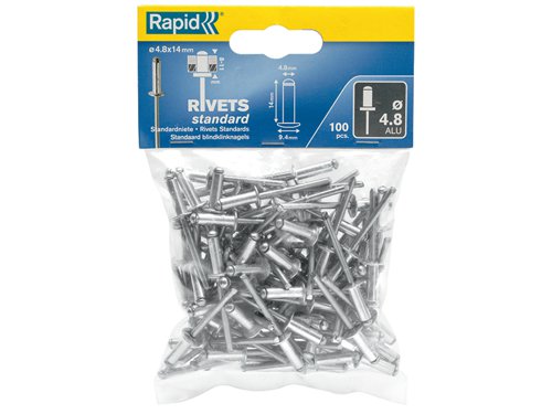 RPD5000381 Rapid Standard Aluminium Rivets 4.8 x 14mm Bag of 100