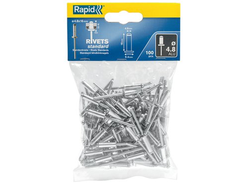 RPD Standard Aluminium Rivets 4.8 x 16mm Bag of 100