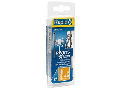 Rapid Stainless Steel Rivets 4 x 12mm Blister of 50