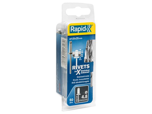 RPD5000398 Rapid Stainless Steel Rivets 4.8 x 25mm Blister of 50