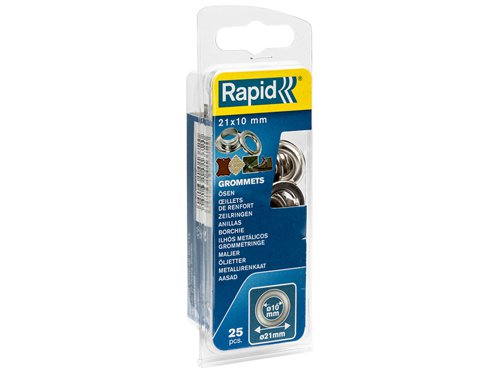 RPD5000412 Rapid Grommets 10 x 21mm (25) + Metal 2 Piece Anvil