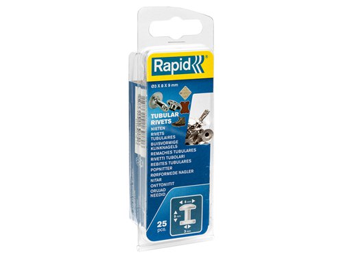 RPD5000415 Rapid Tubular Rivets 8 x 3 x 9mm Cap 3 x 8mm (Pack 25)