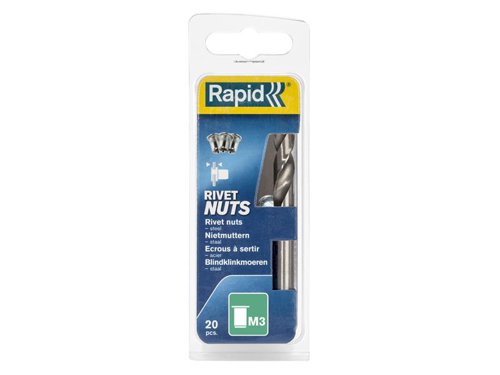 RPD5000670 Rapid Steel Rivet Nuts M3 (Pack 20 + Free Drill Bit)