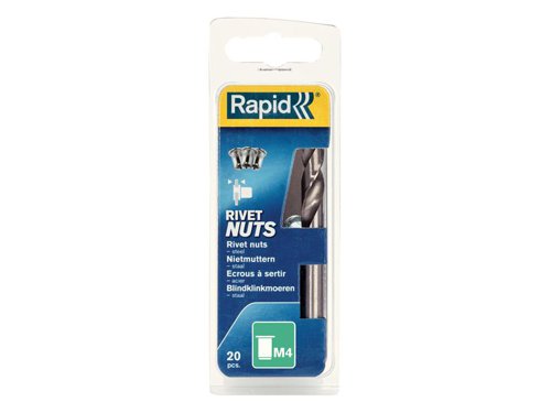 RPD5000671 Rapid Steel Rivet Nuts M4 (Pack 20 + Free Drill Bit)