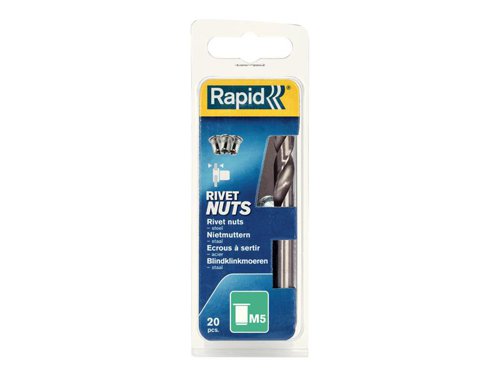 Rapid Steel Rivet Nuts M5 (Pack 20 + Free Drill Bit)