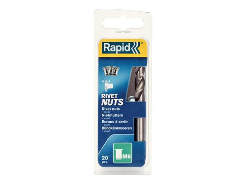 Rapid Steel Rivet Nuts M6 (Pack 20 + Free Drill Bit)