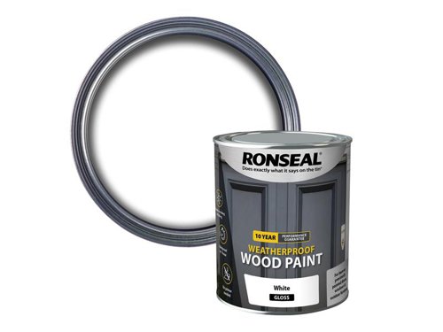 Ronseal 10 Year Weatherproof 2-in-1 Primer & Wood Paint protects your exterior wood for up to 10 years. You don’t need a primer either, so you can get the job done quickly and you won’t have to do it again anytime soon.Guaranteed not to crack, peel or blister for 10 years. Weatherproof in one hour. Paints up to 12m2 per litre.This Ronseal 10 Year Weatherproof Wood Paint has the following specification:Colour & Finish: White GlossSize: 750ml