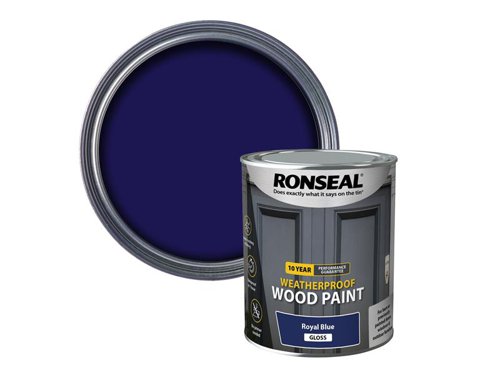 Ronseal 10 Year Weatherproof 2-in-1 Primer & Wood Paint protects your exterior wood for up to 10 years. You don’t need a primer either, so you can get the job done quickly and you won’t have to do it again anytime soon.Guaranteed not to crack, peel or blister for 10 years. Weatherproof in one hour. Paints up to 12m2 per litre.This Ronseal 10 Year Weatherproof Wood Paint has the following specification:Colour & Finish: Royal Blue GlossSize: 750ml
