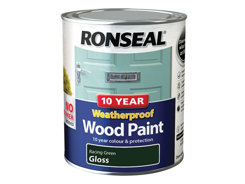 Ronseal 10 Year Weatherproof 2-in-1 Primer & Wood Paint protects your exterior wood for up to 10 years. You don’t need a primer either, so you can get the job done quickly and you won’t have to do it again anytime soon.Guaranteed not to crack, peel or blister for 10 years. Weatherproof in one hour. Paints up to 12m2 per litre.This Ronseal 10 Year Weatherproof Wood Paint has the following specification:Colour & Finish: Racing Green GlossSize: 750ml