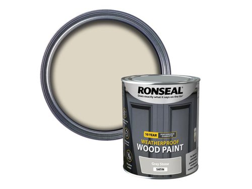 Ronseal 10 Year Weatherproof 2-in-1 Primer & Wood Paint protects your exterior wood for up to 10 years. You don’t need a primer either, so you can get the job done quickly and you won’t have to do it again anytime soon.Guaranteed not to crack, peel or blister for 10 years. Weatherproof in one hour. Paints up to 12m2 per litre.This Ronseal 10 Year Weatherproof Wood Paint has the following specification:Colour & Finish: Grey Stone SatinSize: 750ml