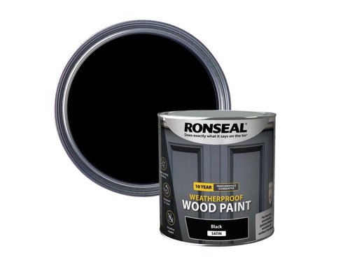 Ronseal 10 Year Weatherproof 2-in-1 Primer & Wood Paint protects your exterior wood for up to 10 years. You don’t need a primer either, so you can get the job done quickly and you won’t have to do it again anytime soon.Guaranteed not to crack, peel or blister for 10 years. Weatherproof in one hour. Paints up to 12m2 per litre.This Ronseal 10 Year Weatherproof Wood Paint has the following specification:Colour & Finish: Black SatinSize: 2.5L