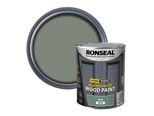 Ronseal 10 Year Weatherproof 2-in-1 Primer & Wood Paint protects your exterior wood for up to 10 years. You don’t need a primer either, so you can get the job done quickly and you won’t have to do it again anytime soon.Guaranteed not to crack, peel or blister for 10 years. Weatherproof in one hour. Paints up to 12m2 per litre.This Ronseal 10 Year Weatherproof Wood Paint has the following specification:Colour & Finish: Sage SatinSize: 750ml
