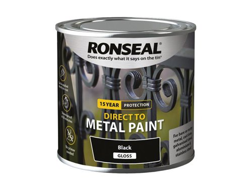 RSLDTMBG250 Ronseal Direct to Metal Paint Black Gloss 250ml